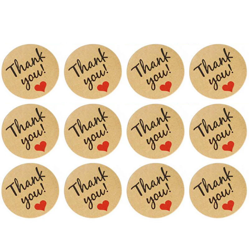 

Vintage"Thank You" Heart Round Kraft Paper Seal Sticker For Handmade Products Baking Products Sealing Sticker Lable