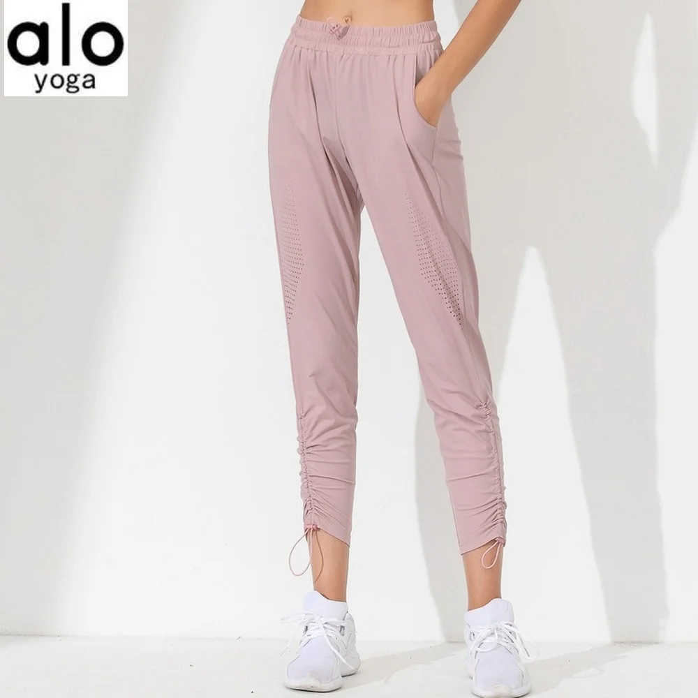 

Alo Yoga Women's Sports Trousers Running Fitness Casual Cropped Pants High Waist Four-color Fashion Drawstring Breathable Pants