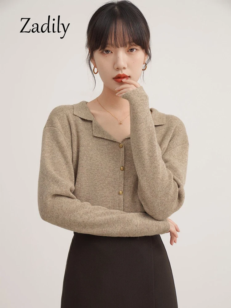 

Zadily 2023 Winter Minimalist Long Sleeve Women Knit Shirt Korea Style Button Up Woman Bottoming Sweater Warm Female Tops