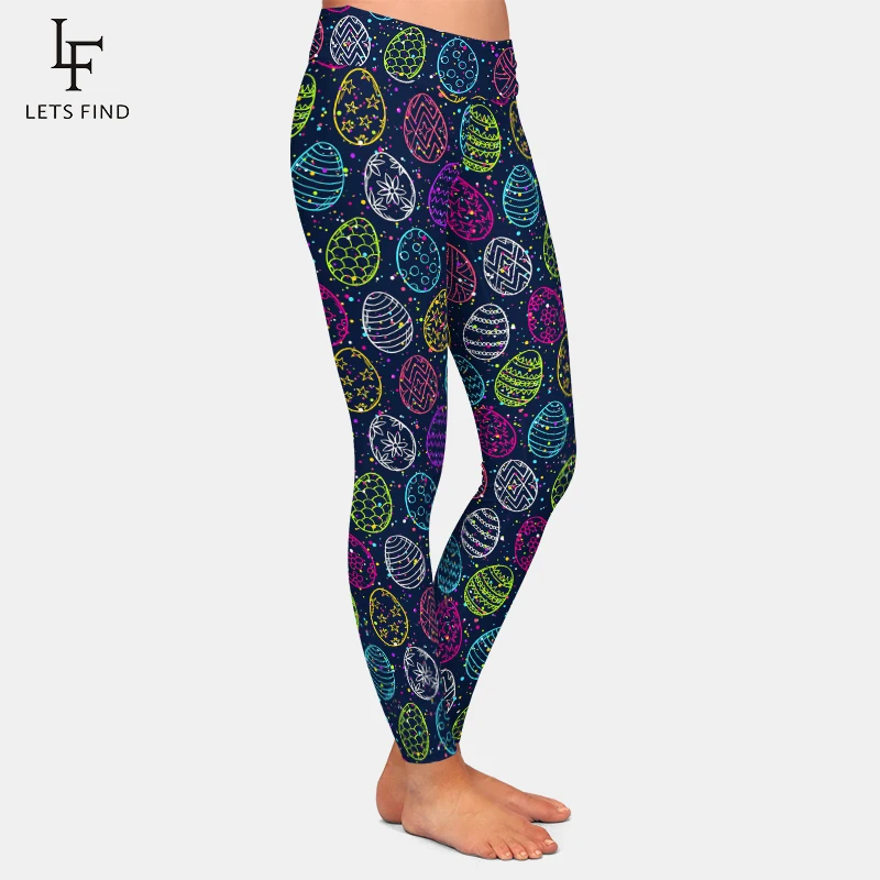 LETSFIND Easter Eggs Digital Printed Womens Leggings Fashion High Waist  Soft Fitness Elastic Leggings