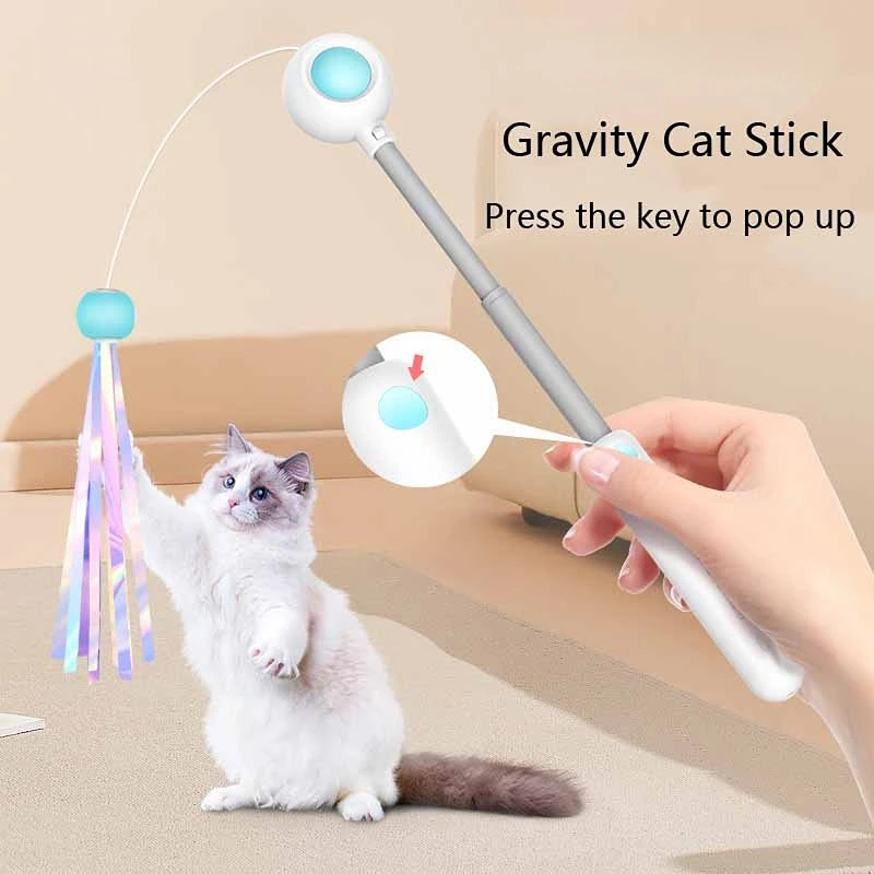 

Cat Toys Interactive Gravity Bounce Teasing Cats Stick Long Rod Retractable Bite-resistant Infrared Laser Pointer Feather Toy