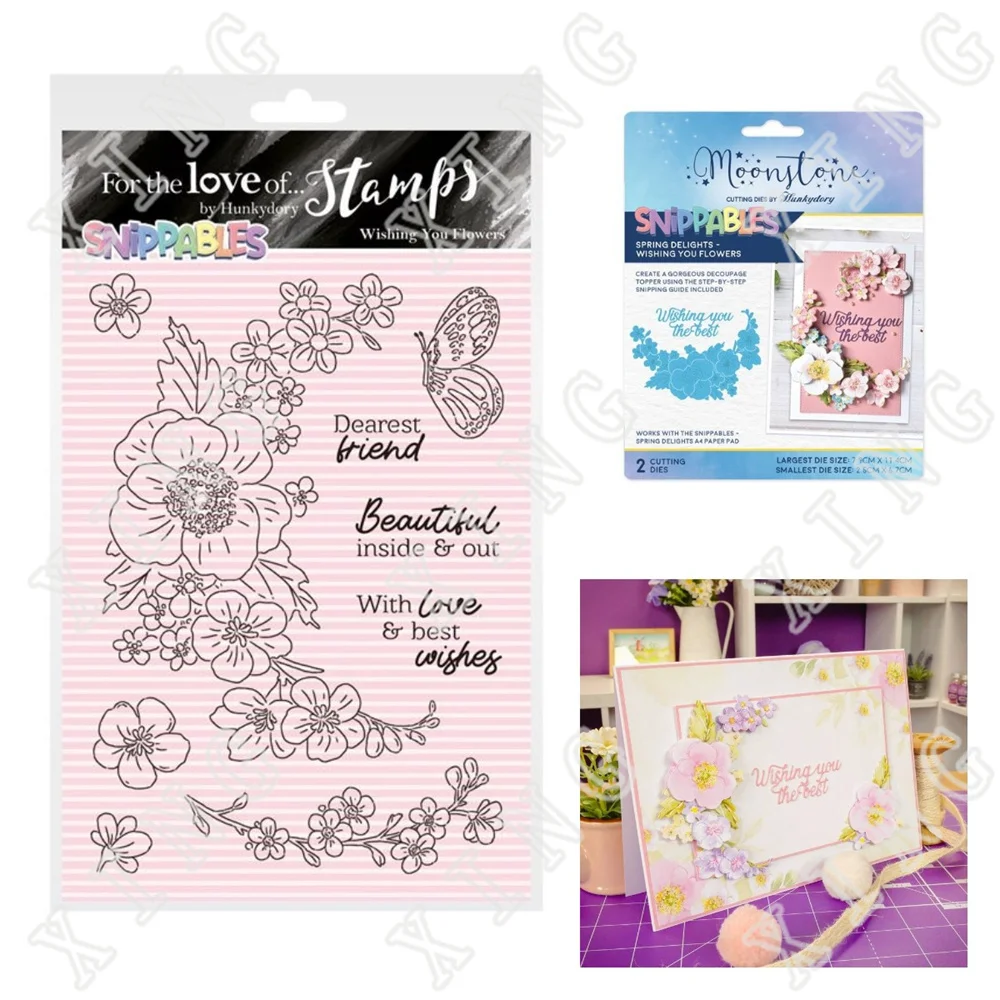 

2022 Spring New Wishing You Flowers Cutting Dies Clear Silicone Stamps Diy Craft Paper Scrapbooking Decoration Embossing Molds
