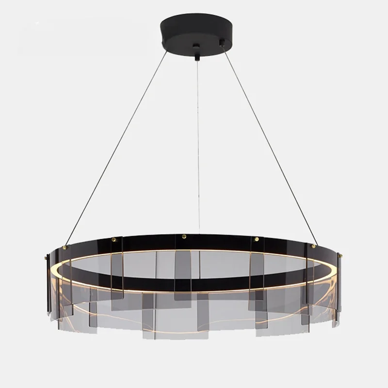 

Led Art Chandelier Pednant Lamp Light Iron Glass Ring Hanging Living Dining Room Bedroom Suspension Lighting Fixtures