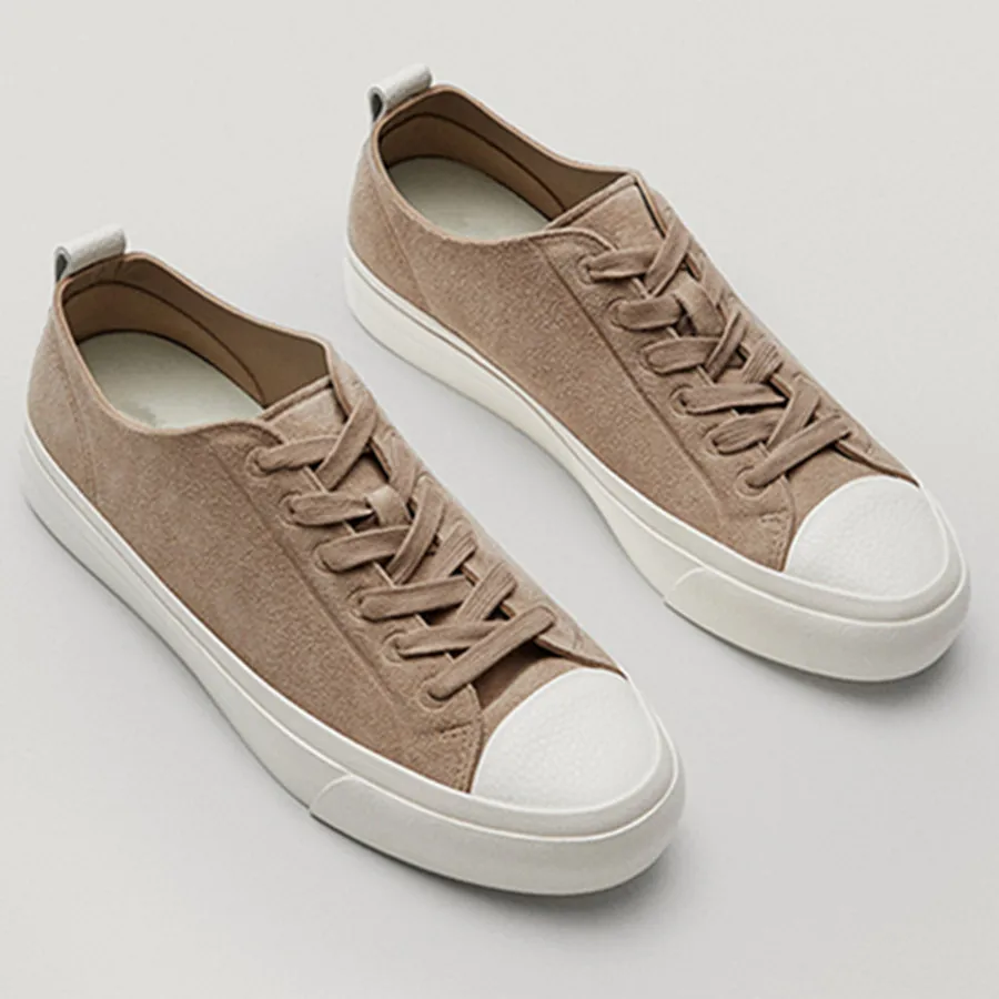 Elmsk Shoes Women Summer Casual Canvas Shoes England Vinatge Soft Cowhide Vulcanized Shoes Sneakers Women Shoes Woman