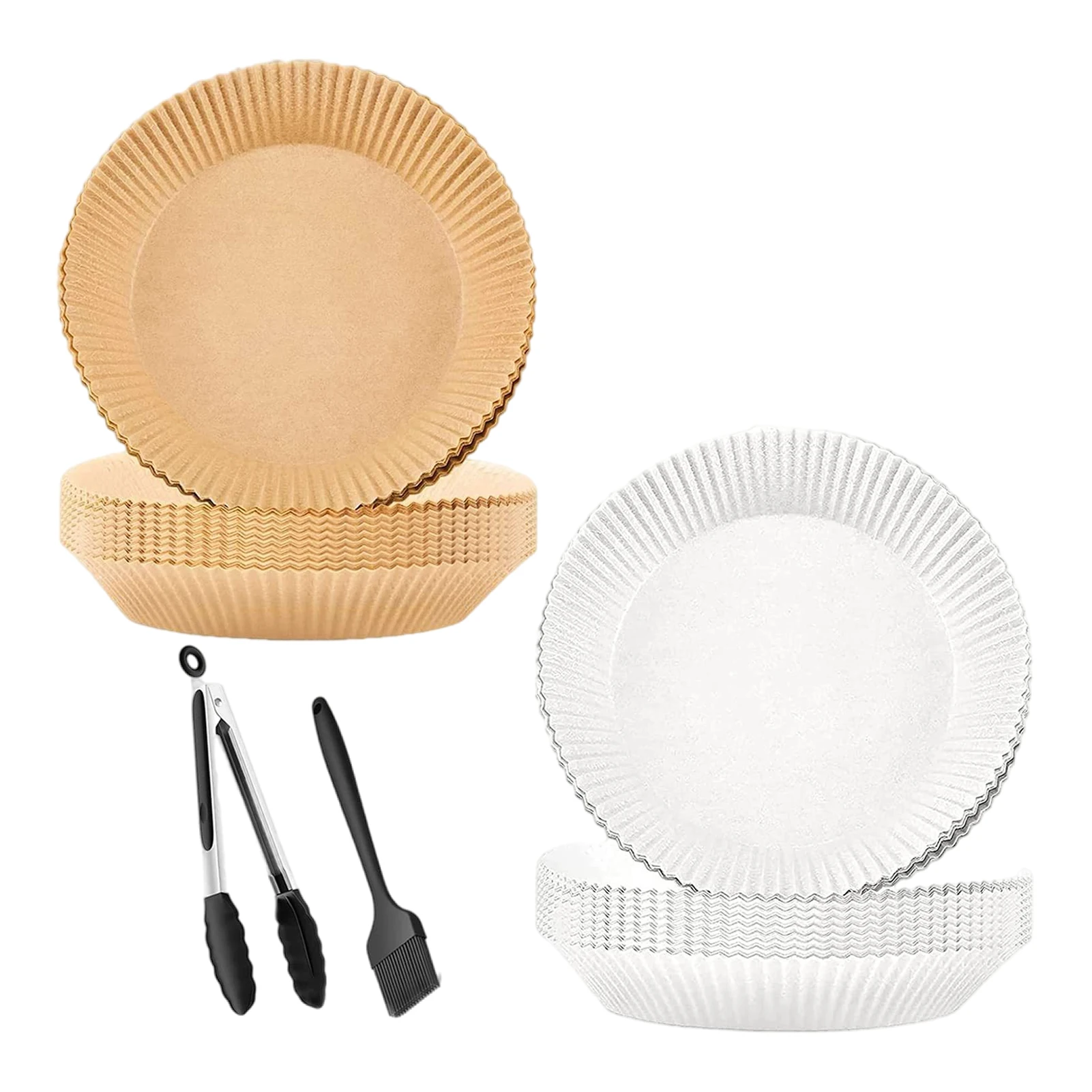 

100 Pieces Silicon Air Fryer Paper Set Replaceable Air Fryer Liners Round Unbleached Baking Paper with Silicon Oil Brush Food