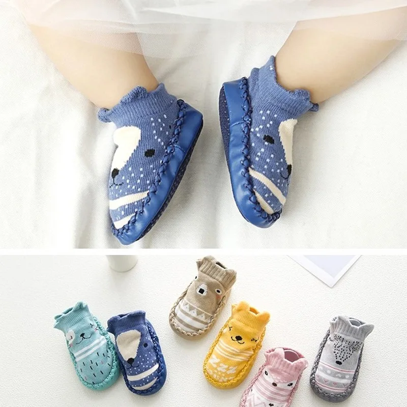 New Baby Shoes Floor Socks Kids Cartoon Leather Sole Non-slip Soft Floor Shoes Boys Girls 3-36 Months