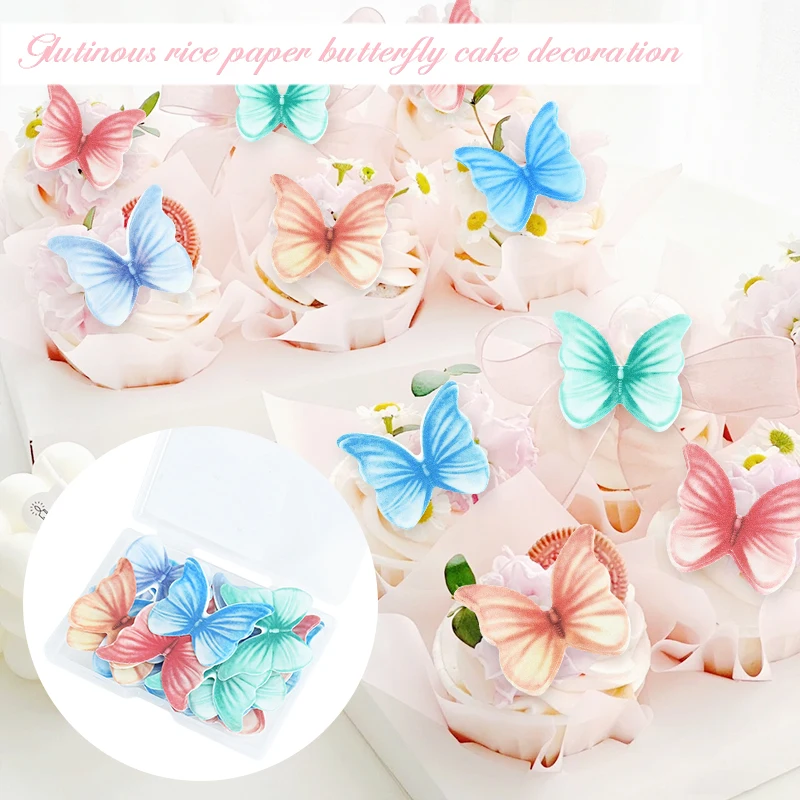 

48pcs/box Edible Wafer Paper Butterflies Set Happy Birthday Cake Toppers Wedding Bride Baby Shower Party Cake DIY Baking Decor