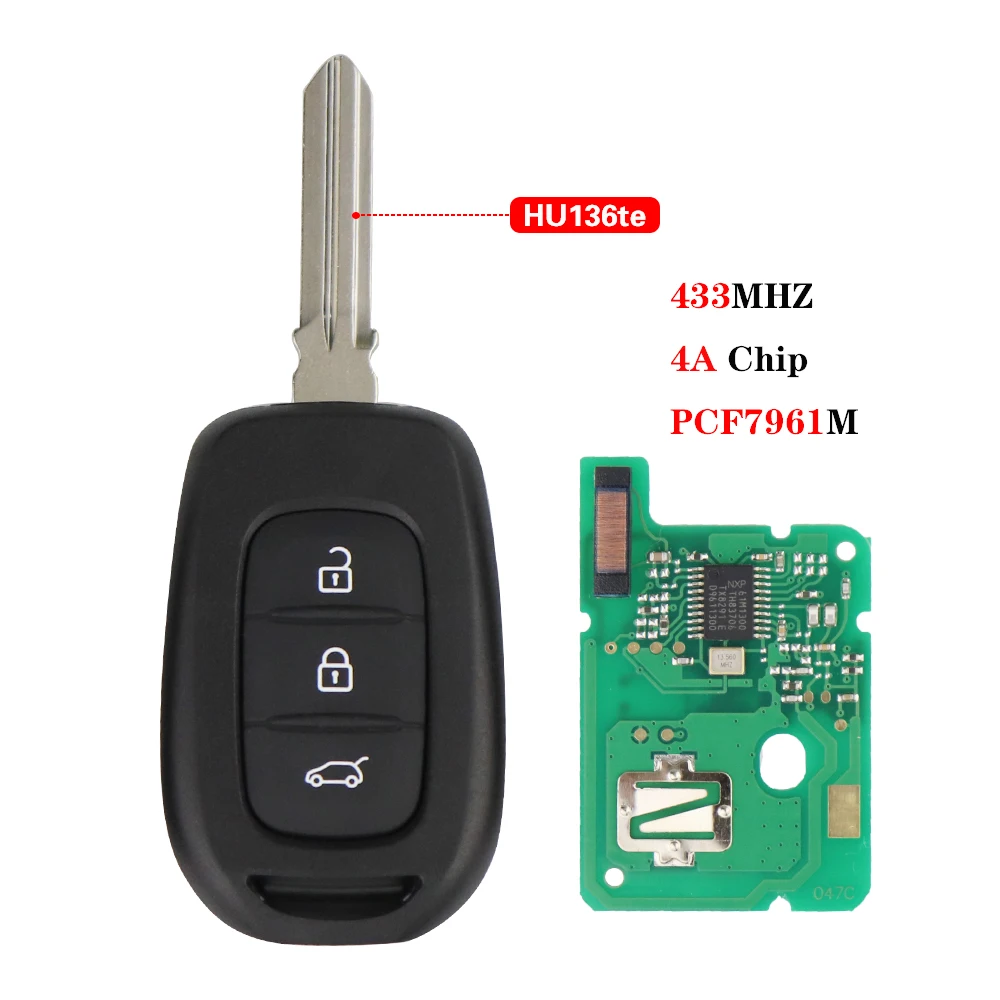 

Дистанционный ключ от автомобиля для Renault Clio 4 Duster Sandero Symbol Kwid Dacia Logan Lodgy Dokker Trafic Master 433 МГц 4A Чип без лезвия логотипа