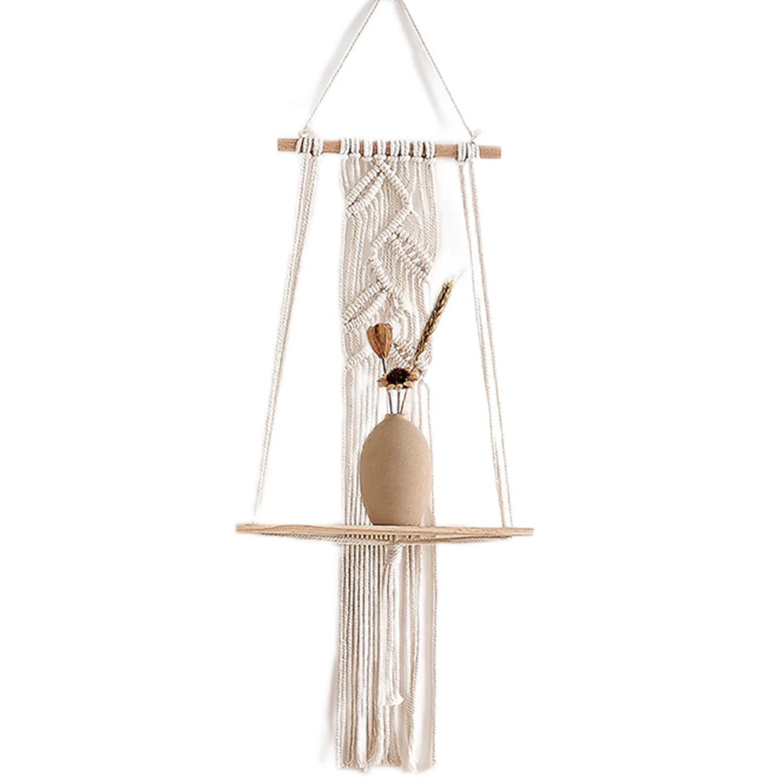

Woven Tapestry Macrame Shelf Wood Floating Storage Shelf Handmade Cotton Tapestry For Indoor Home Bedroom Wall Decoration