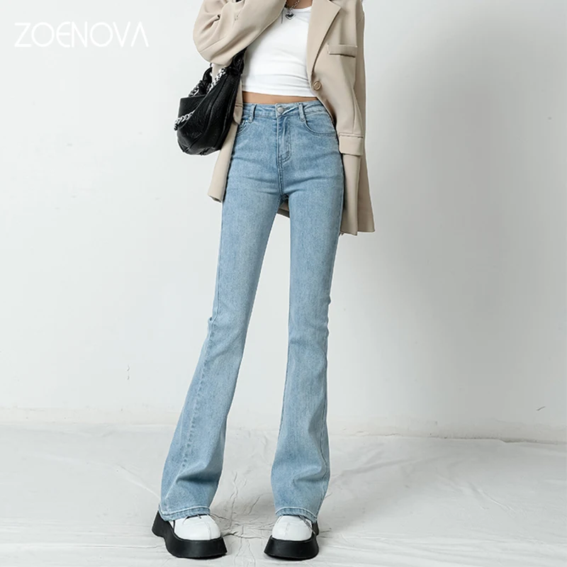 ZOENOVA Women Flared Jeans Loose Denim Pants Bottom Straight High Waist Stretch Urban Female Flare Trouser 2022 Fashion  6 Color