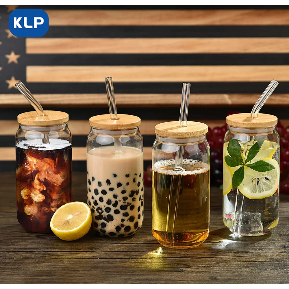 KLP 1/2/4 шт. бокалы со стеклянными соломинами-бокалы для пива холодного кофе виски и