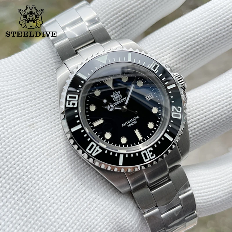 

Часы STEELDIVE мужские наручные большого размера из нержавеющей стали с сапфировым стеклом и клапаном, водонепроницаемость 45,4 м, NH35, автоматические механические