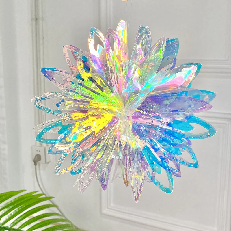 

3D Snowflakes Iridescent Foil for Bridal Shower Wedding Birthday Party Decoration Shiny Decorative Ceiling Flower Ball Ornament