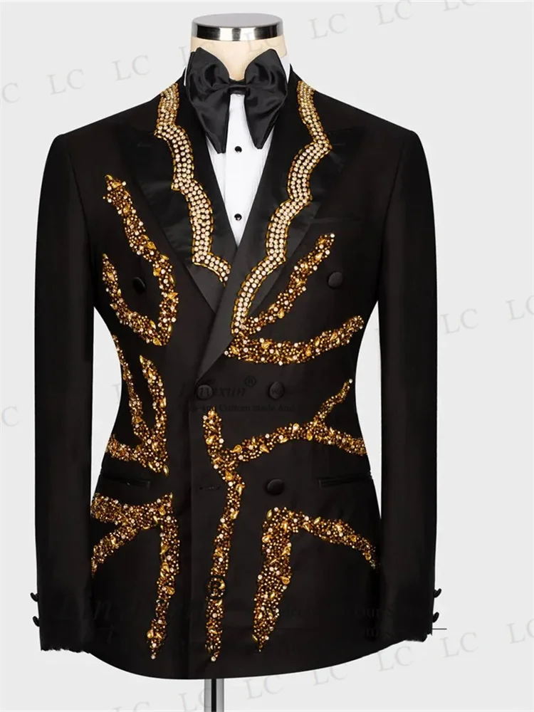 Роскошные золотые бриллианты для мужчин костюмы из 2 предметов Блейзер брюки