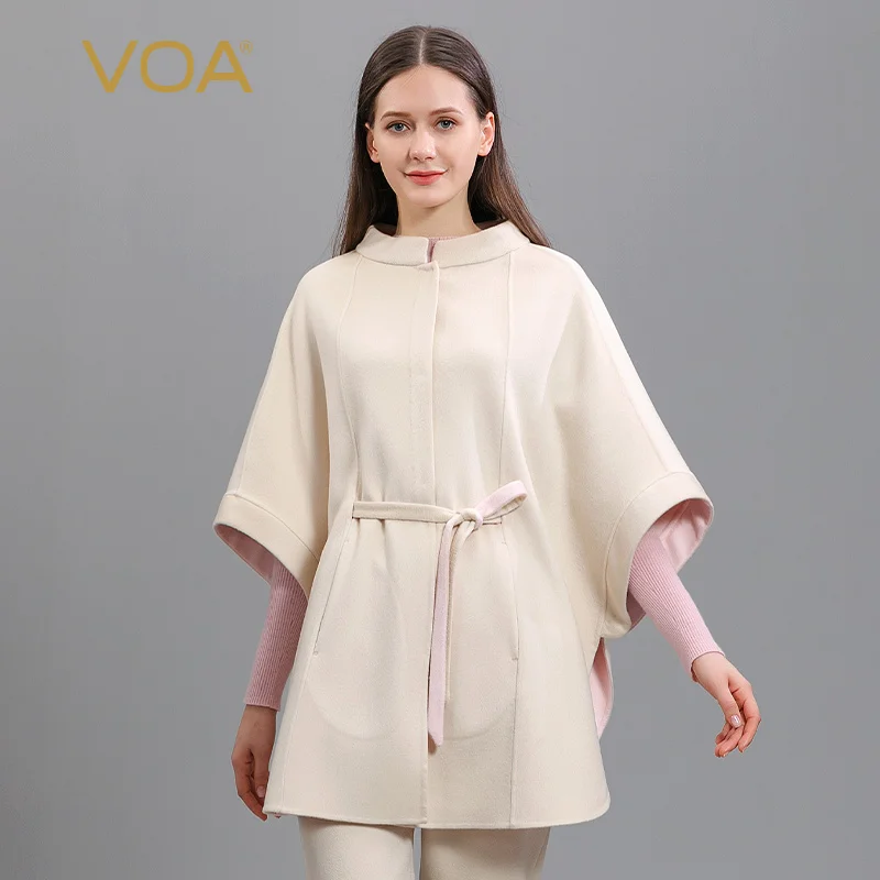 

VOA Snow-Covered Plateau Small Cashmere Half-Collar Large Sleeve Covered Button Lace-up Cape Double-Sided Cashmere Coat S0810