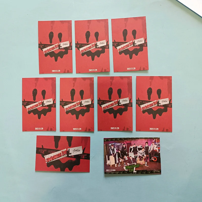 KPOP бродячие Дети Рождественские фотографии карты Двусторонняя открытка Подпись