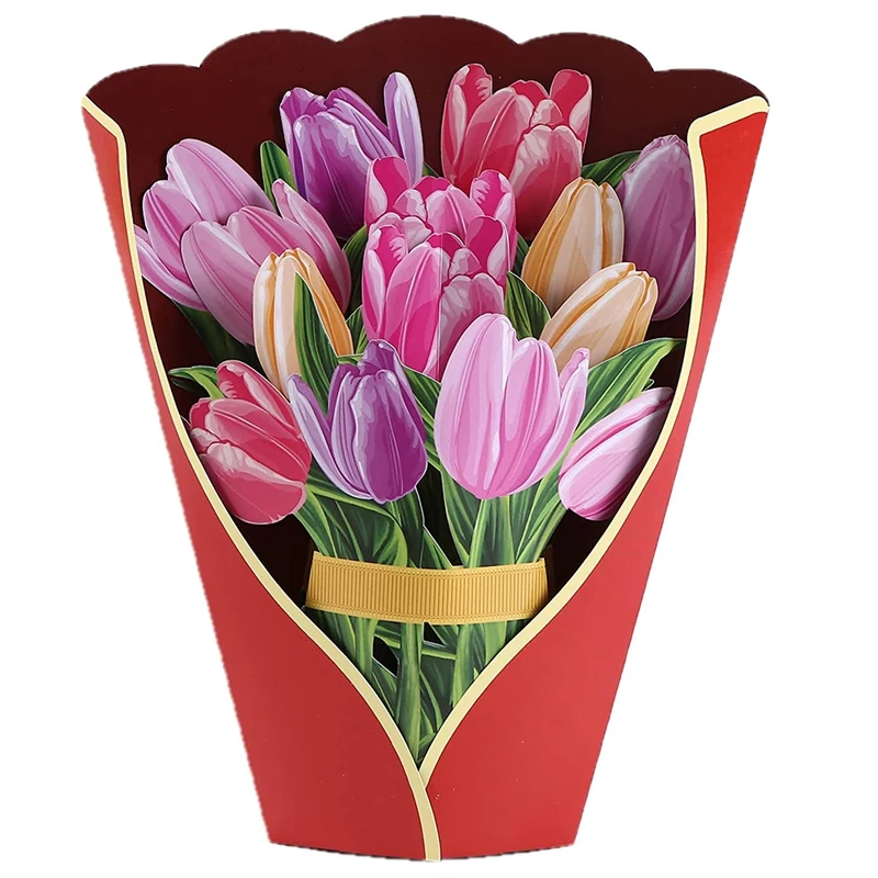 

Paper -Up Cards, Tulip Flower Bouquet 3D -up Greeting Cards for Mom Mothers Day Greeting Cards All Occasions