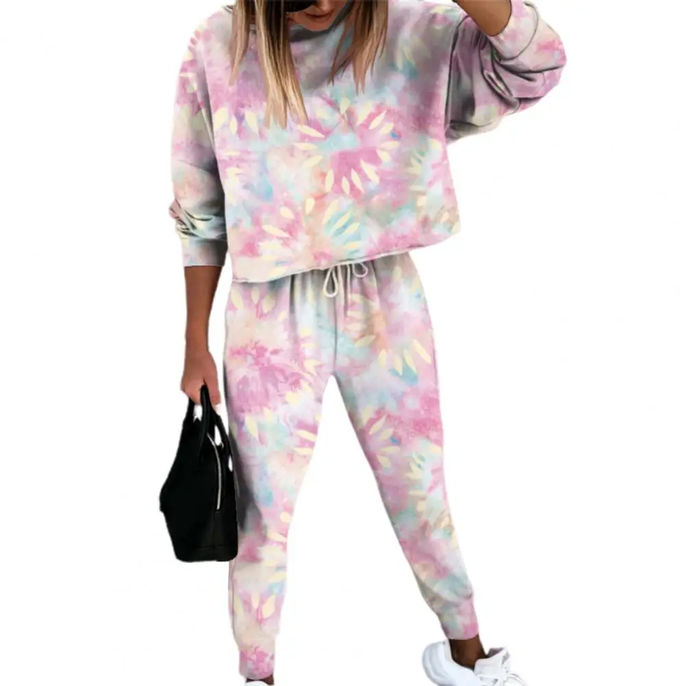 

2 Pcs/Set Women Sweatshirt Pants Set Solid Color Casual O Neck Loose Drawstring Long Sleeves Elastic Waist Autumn Tracksuit Set