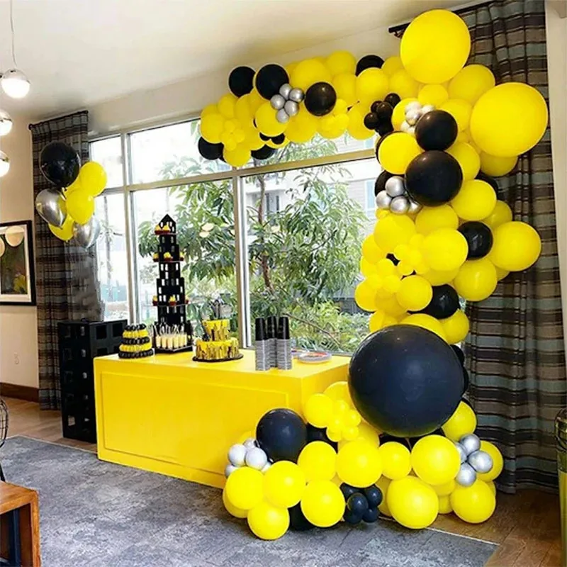 Ballons en arc jaune et noir  105 pièces/ensemble  guirlande en Latex en métal et argent  décoration