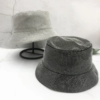 rhinestone bucket hat women bling with full diamond fisherman hat kroea adjustable shinny designer luxury ladies fishing hat