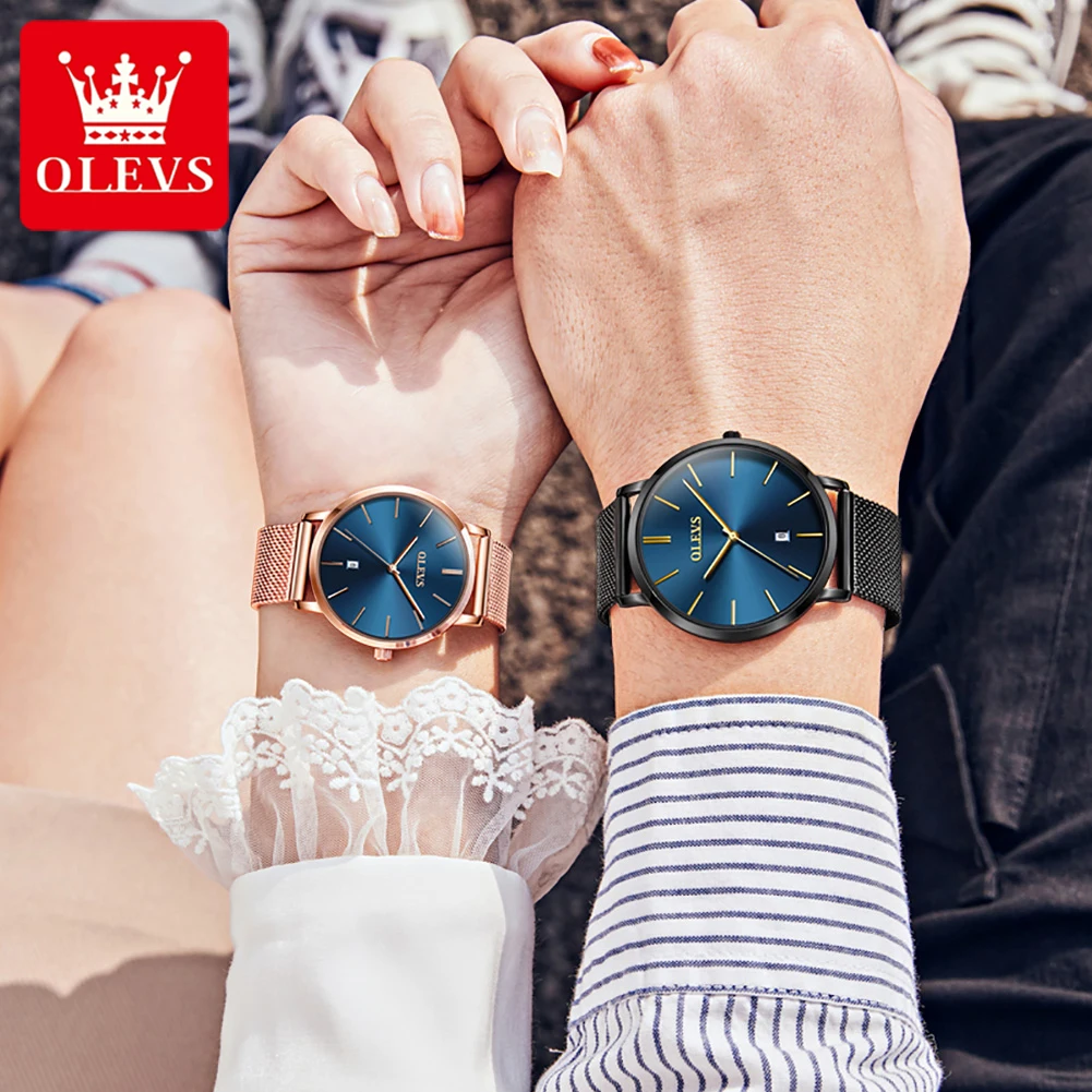 OLEVS Hot Sale Fashion Couple Ultra Thin Watches for Men Women Business Stainless Steel Mesh Quartz Watch Relogio Feminino