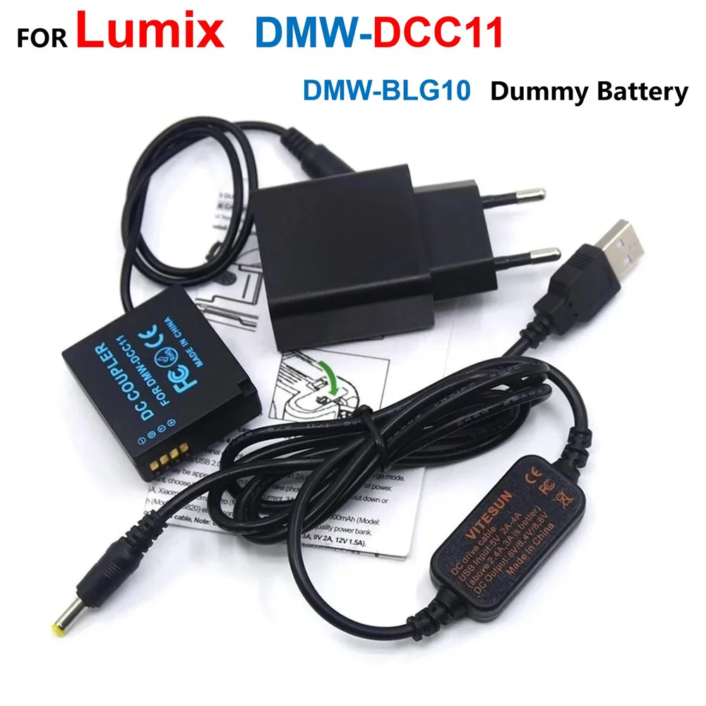 

DMW-DCC11 BLG10 BLE9 Fake Battery + 5V USB Adapter + Power Bank Cable For Lumix GF5 GF6 GX80 GX85 GX86CGK GX7 Mark II ZS60 TZ85