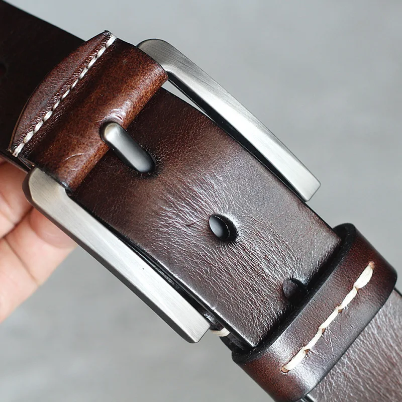

New Head Layer Cowhide Leather Belt Retro Handmade Men's Belt Fashion Fashion Fashion Men's Casual Alloy Needle Button Pant Belt