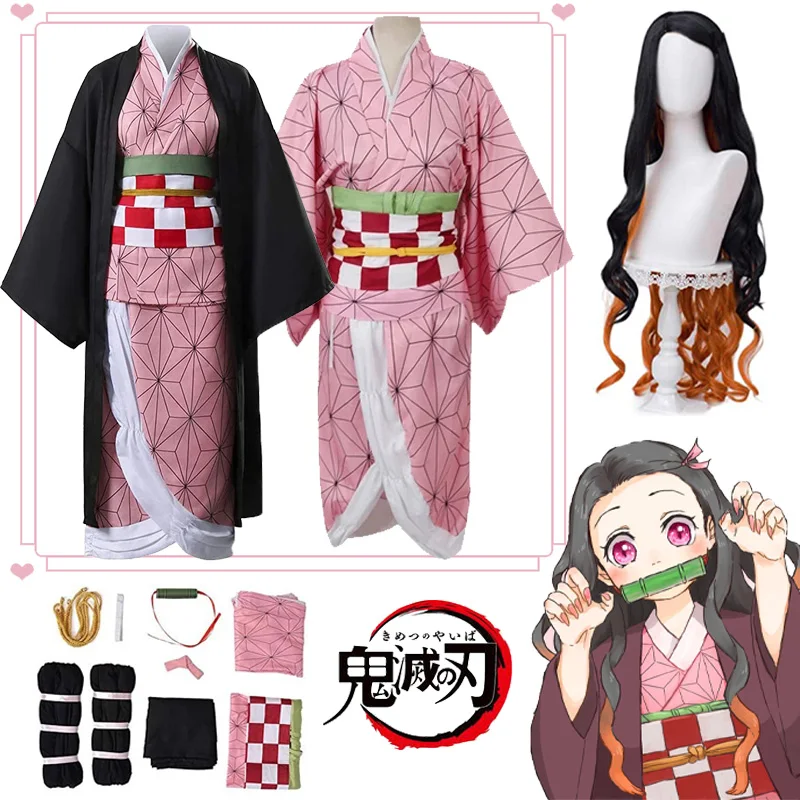 

Anime Demon Slayer Kamado Nezuko Cosplay Costume Kimono Haori Wig Suit Women Men Adult Halloween Costumes