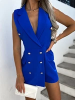 women buttons pockets solid suit playsuit 2022 spring office sleeveless one piece culottes summer female black casual playsuits