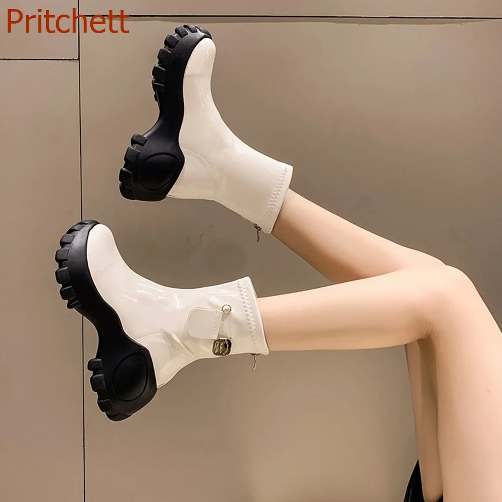 

Женские ботинки с круглым носком, на квадратном каблуке, короткие сапоги, увеличивающие рост, модная привлекательная женская обувь смешанных цветов до середины икры, Новое поступление 2023