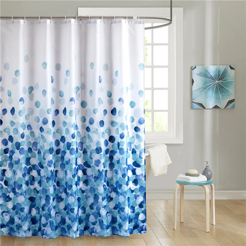 

Blue Pebble Stone Rocks on White Bathroom Cloth Shower Curtain Sets with Hooks Heavy Duty Shower Curtains for Bathroom Decor