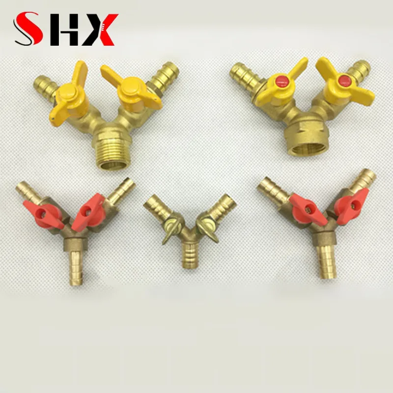 6 8 10 12mm Hose Barb Y Type Three 3 Way Brass Shut Off Ball Valve Pipe Fitting Connector Adapter For Fuel Gas Water Oil Air