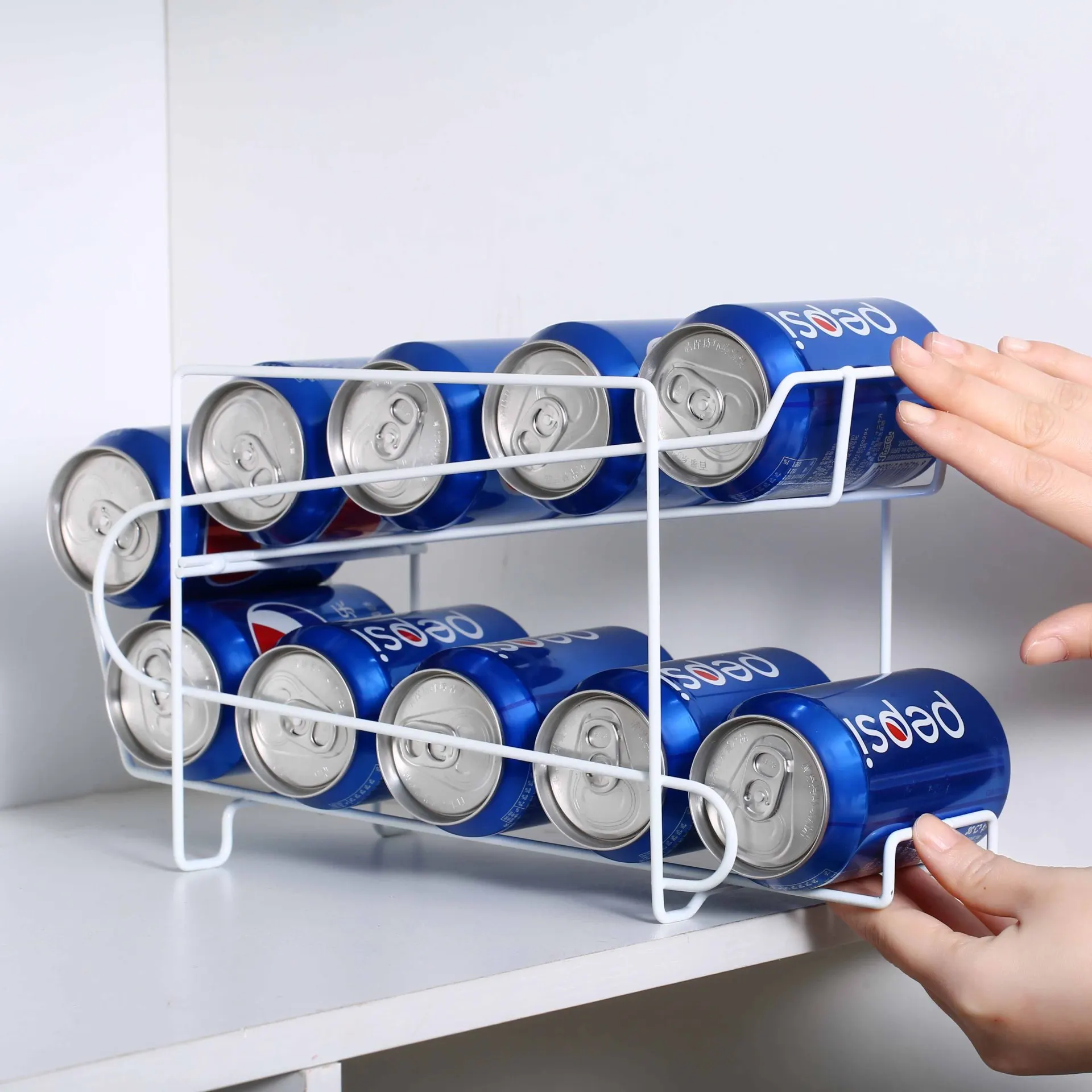 

Кухонный холодильник, стойка для хранения банок, свежих напитков, пива, колы, однотонная Двухуровневая полка, стойка для хранения банок, нап...