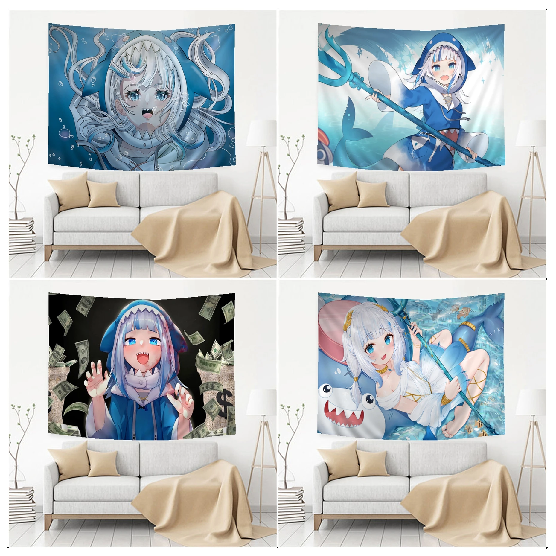 

Gawr Gura Anime Tapestry Cheap Hippie Wall Hanging Bohemian Wall Tapestries Mandala Wall Hanging Home Decor