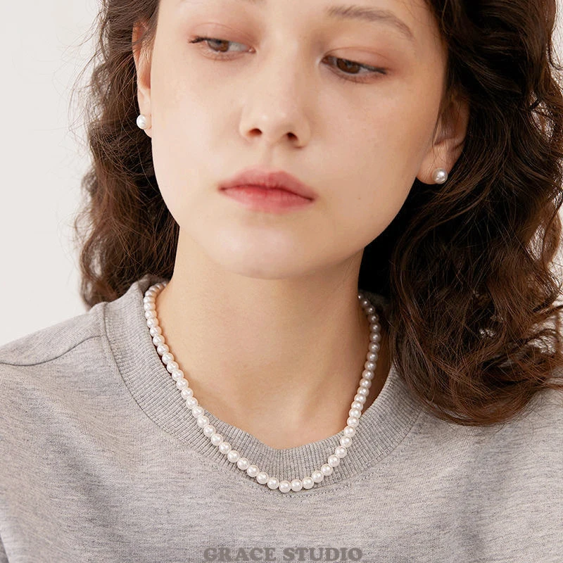 

Women Pearl Necklaces Wedding Bride Jewelry White Round Glass Imitation Pearls Beaded Elegant Choker