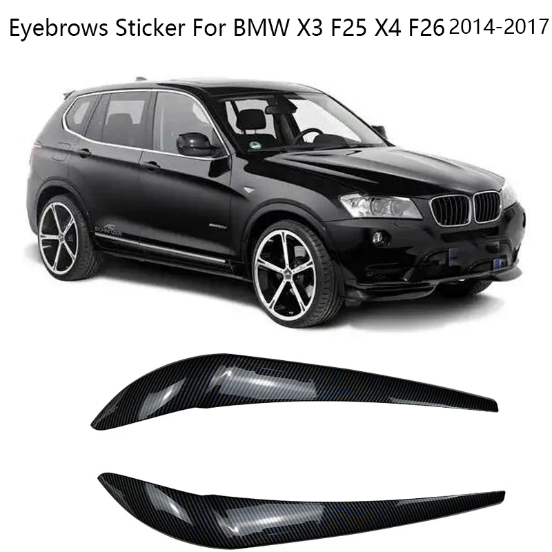 Купи 2Pcs ABS Car Front Headlight Eyebrow Eyelid Lamp Light Eyebrows Sticker For BMW X3 F25 X4 F26 Glossy Black Carbon 2014-2017 за 1,013 рублей в магазине AliExpress