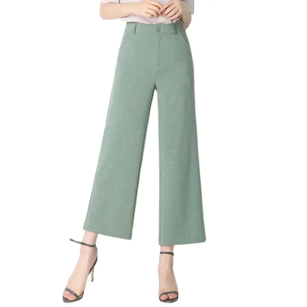Женские Летние льняные тонкие широкие укороченные брюки с высокой талией Прямые