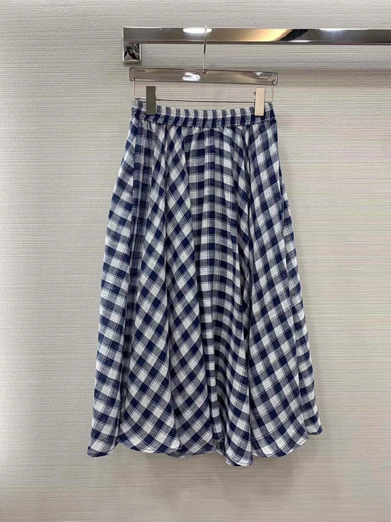 

2023 new women fashion sexy casual elastic waist plaid A swing skirt 0719