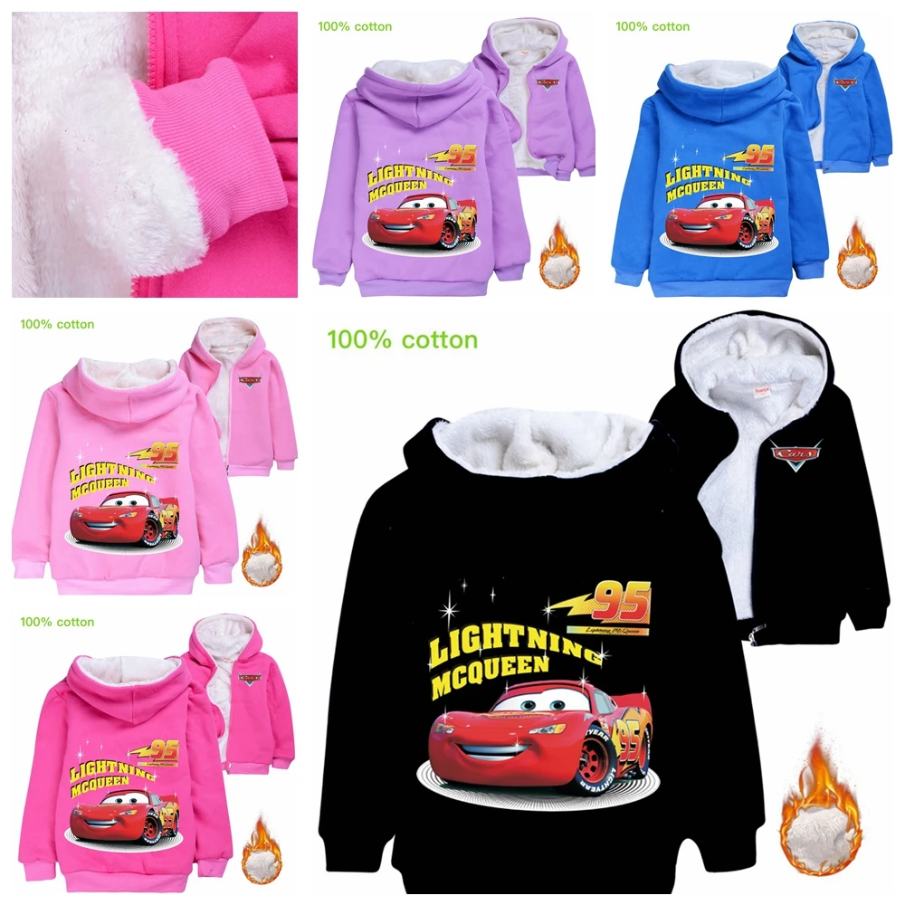 

Зимнее плотное пальто с мультяшным принтом Молнии Маккуин, верхняя одежда для мальчиков и девочек, Женская куртка на молнии, Детский свитер,...