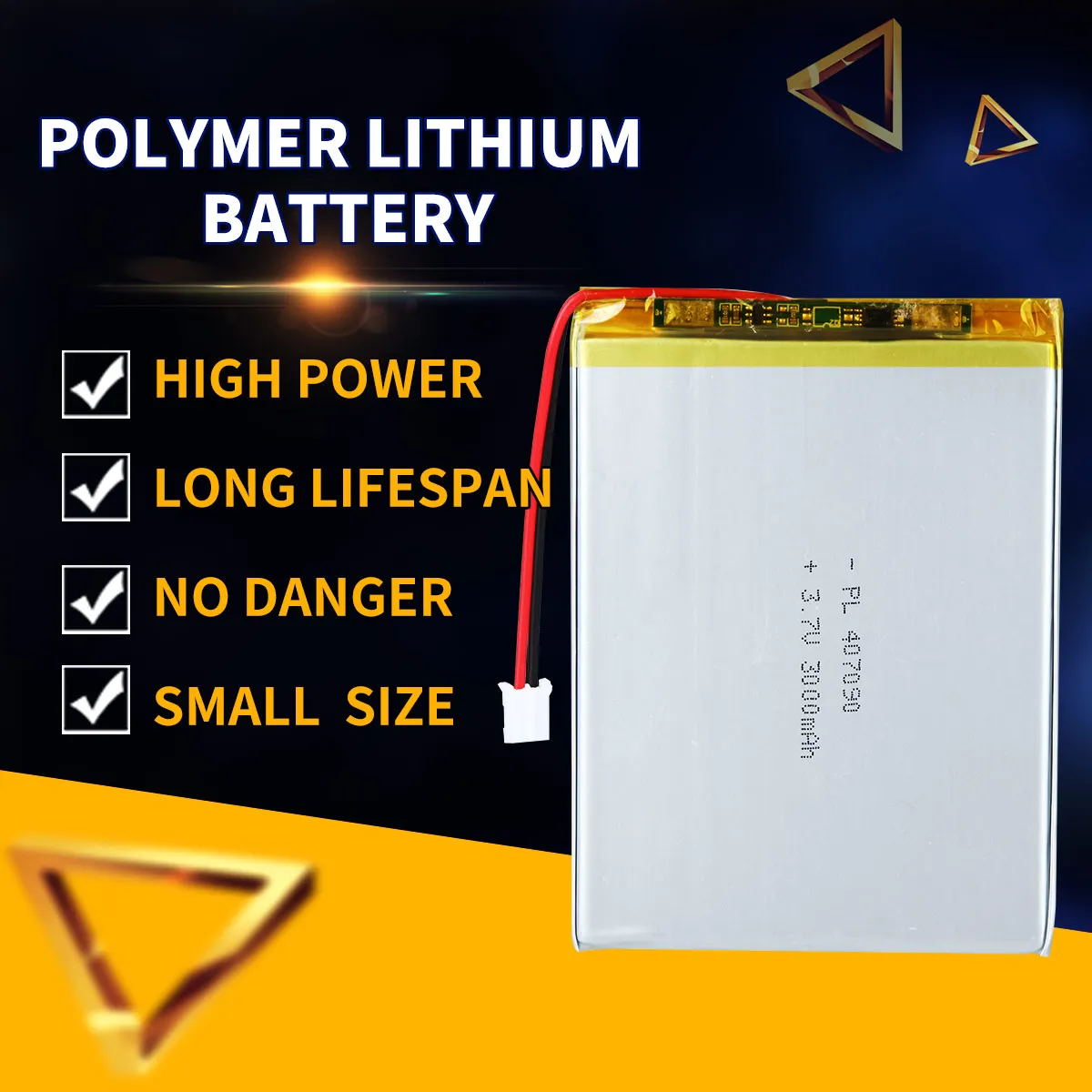 

407090 3.7V 3000mAh Lipo Battery Rechargeable Polymer Lithium Li-ion Cells for Clock Ear Bud Backup Power Portable DVD Tablet