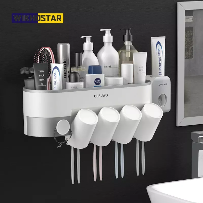 

Набор аксессуаров для ванной комнаты, держатель для зубных щеток с перевернутой чашкой, автоматический диспенсер для зубной пасты, стеллаж для хранения