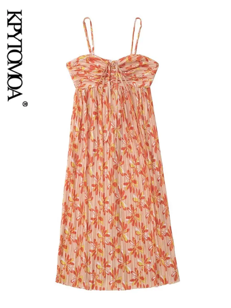 

KPYTOMOA женское Модное С галстуками плиссированное платье миди с принтом винтажное платье на молнии с открытой спиной Женские платья на тонки...