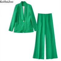 kohuijoo 2 piece blazer pants set women streetstyle long sleeve formal woman office suit solid business wide leg casual sets