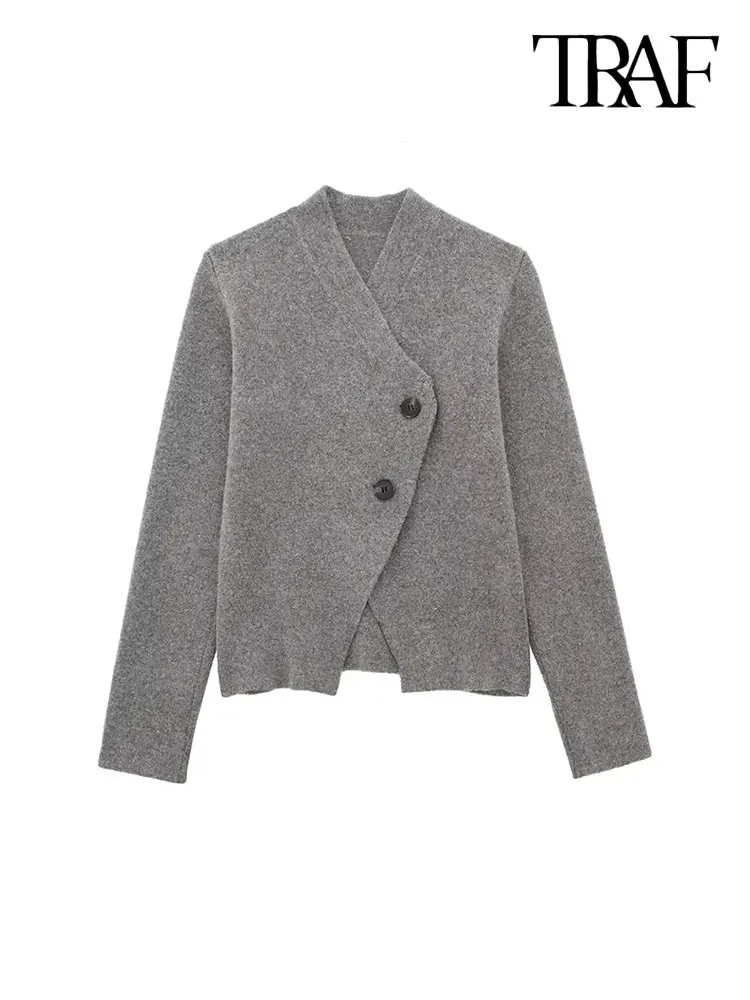 

TRAF-Women's Wrap Knit Cardigan, Long Sleeve Sweater With Front Button, Female Outerwear, Chic Tops,Fashion