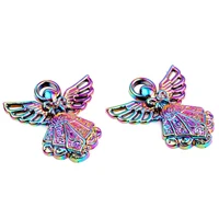 10pcslot alloy angel openwork wings pattern skirt charms rainbow color pendant for keychain jewelry making supplies parts