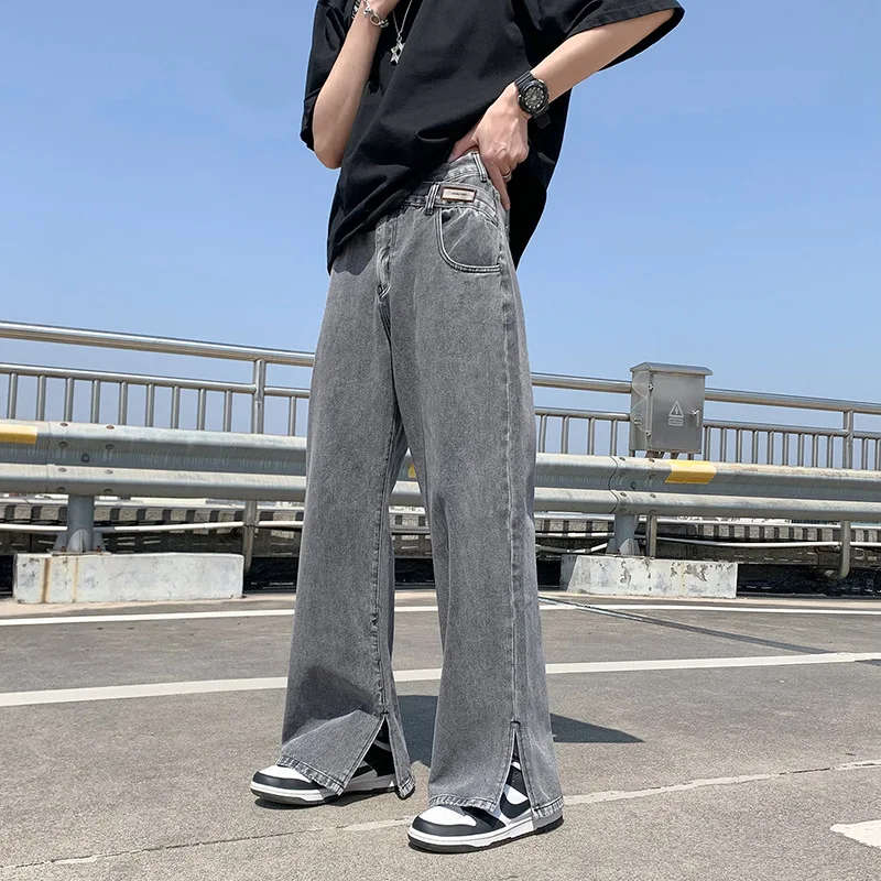 Spring and Autumn New Mopping Split Trousers Drape Wide-leg Pants Men's Straight Jeans Loose Daddy Pants Men Clothing Casual