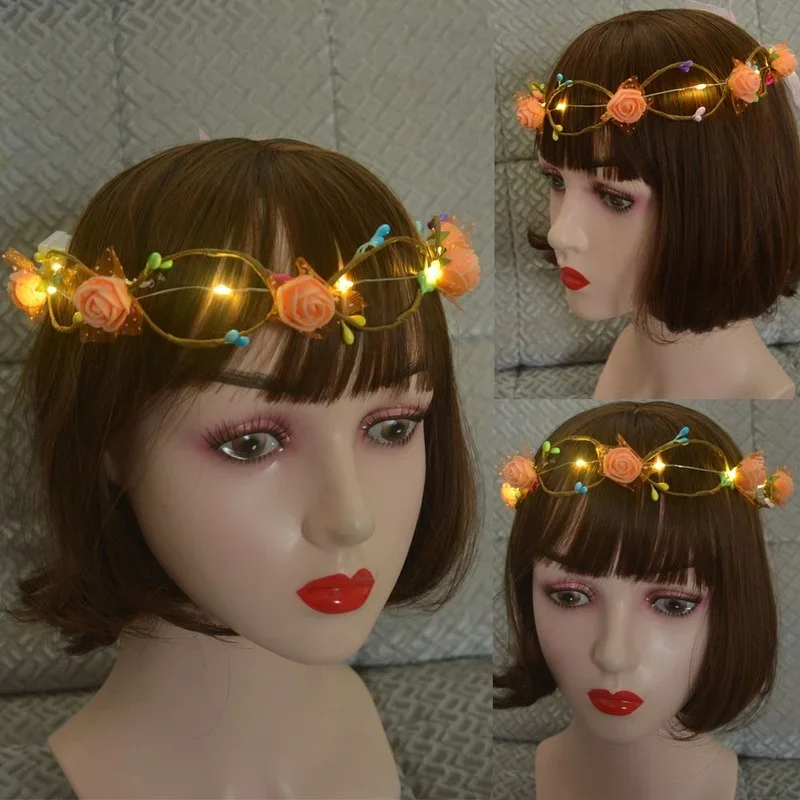 Светящаяся гирлянда вечерние Корона повязка на голову с цветком светодиодный