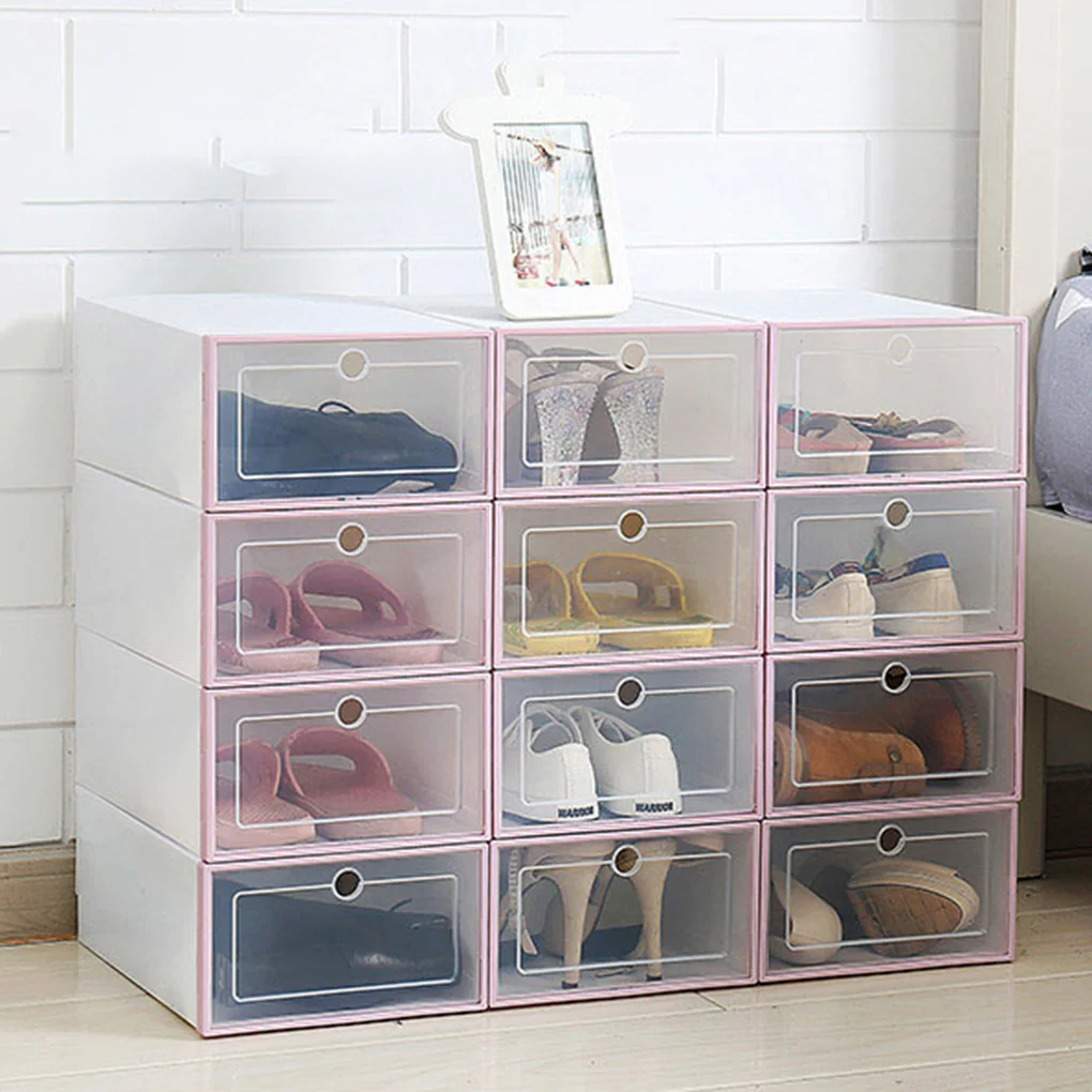 

Transparent Shoe Box Shoes Organizers Plastic Thickened Foldable Dustproof Storage Box Stackable Combined Shoe Cabinet