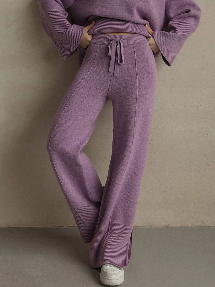 

CamKemsey толстые теплые эластичные прямые брюки с высокой талией и разрезом по бокам, женские зимние свободные вязаные свитеры, брюки