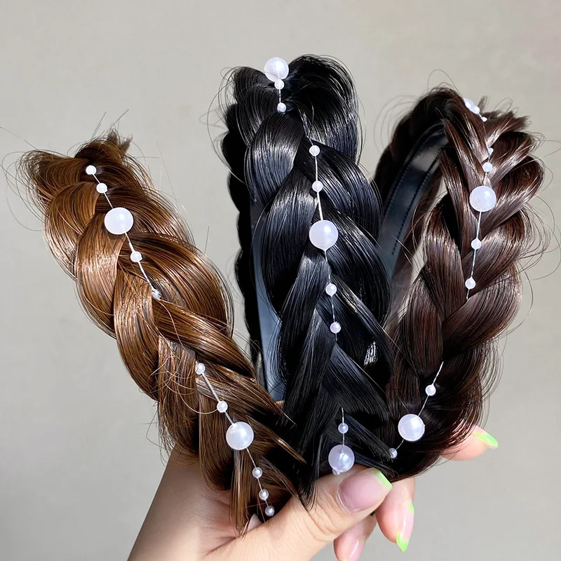 

Pearl Fish Bone Braid Hair Hoop High Skull Top with Teeth Non-slip Headdress Lazy Pressed Hair Woman Head Hoop Gift Headband